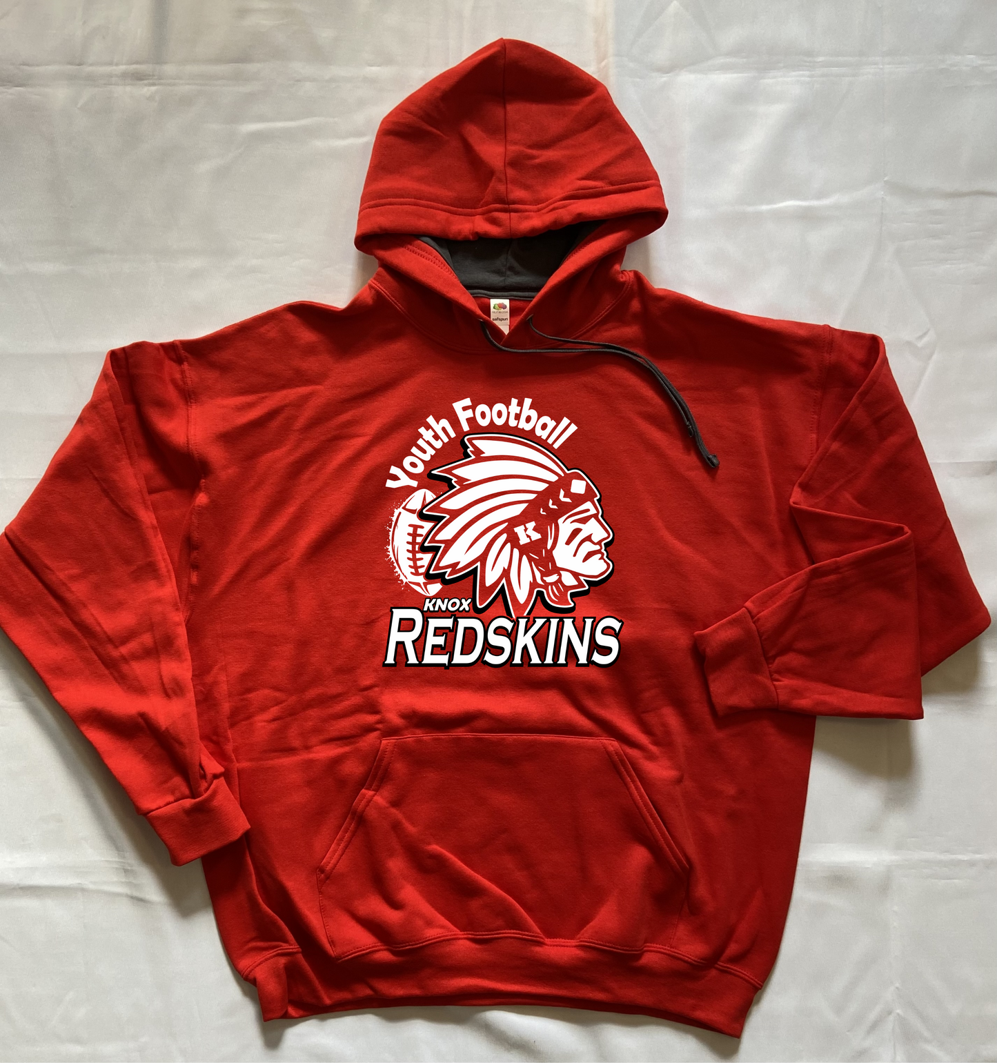 Knox Redskins Youth Football - Red Hoodie Front and Back print - Adult and Youth Sizes