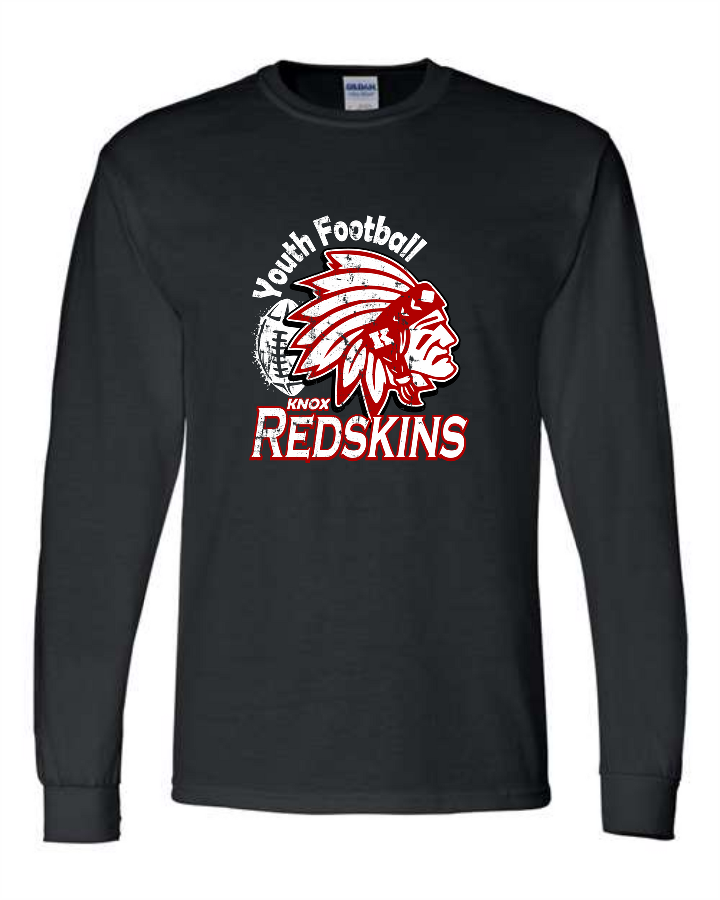 Knox Redskins Youth Football - Black Long Sleeve T - Adult and Youth Sizes