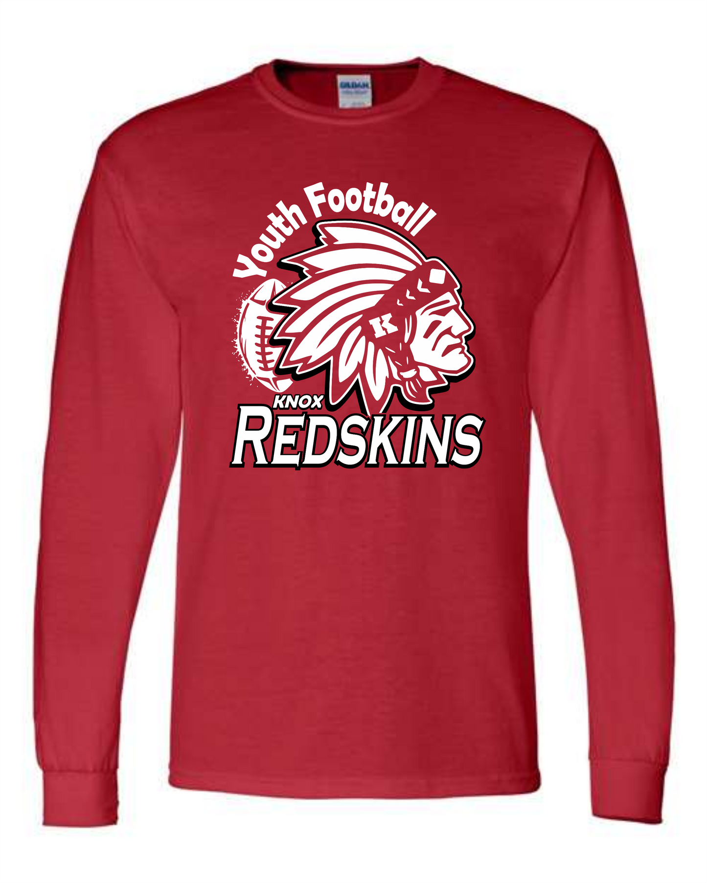 Knox Redskins Youth Football - Red Long Sleeve T - Adult and Youth Sizes