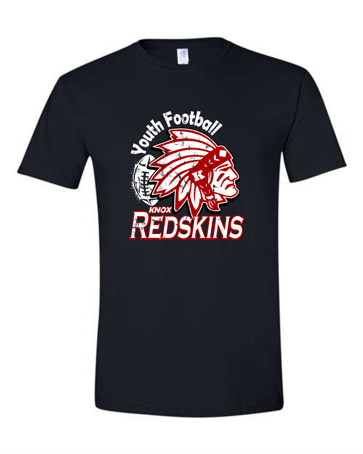 Knox Redskins Youth Football - Black T-shirt Front and Back print - Adult and Youth Sizes