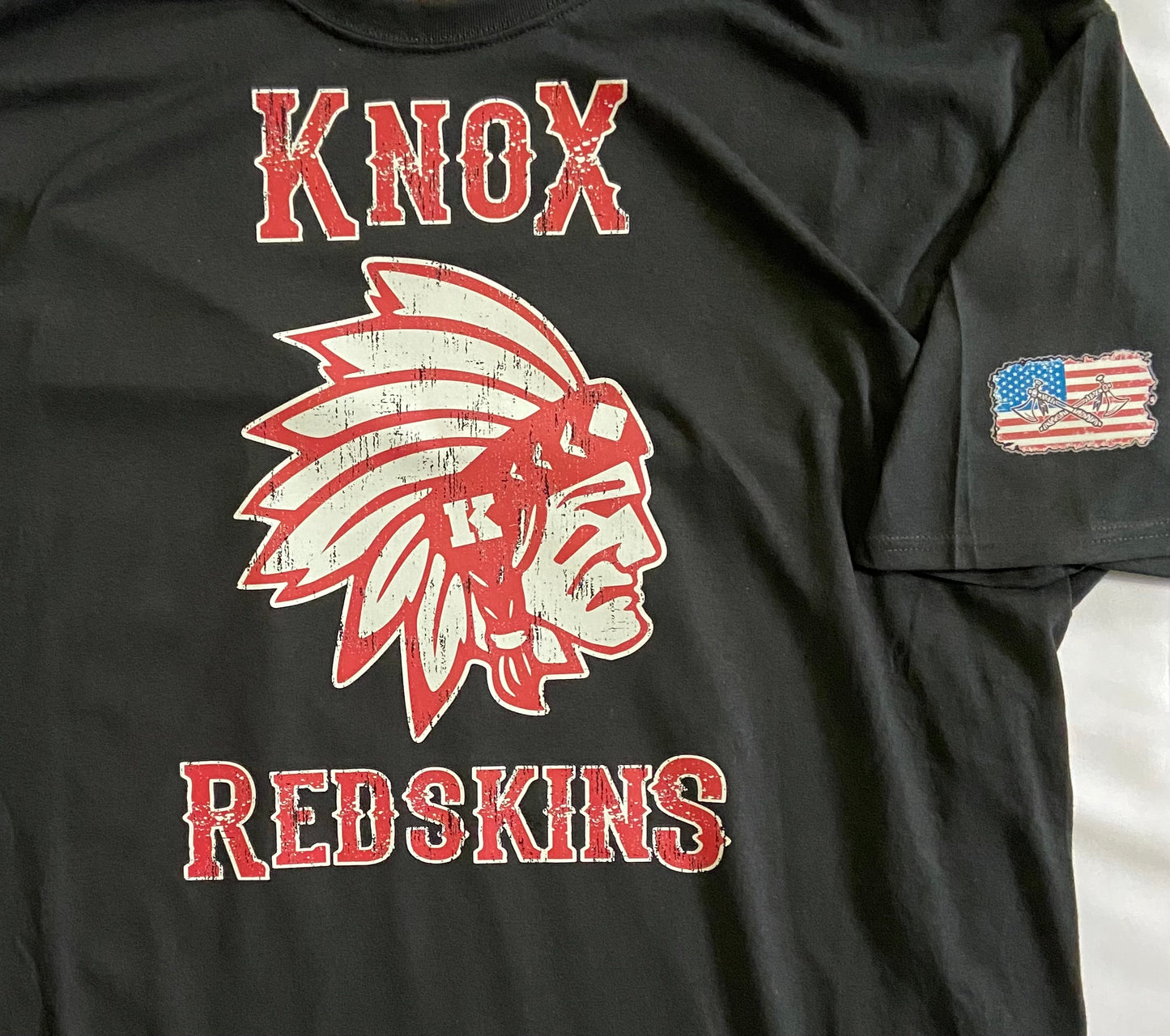 Knox Redskins Logo T-Shirt - Black Gray or White - Adult and Youth Kid's sizes