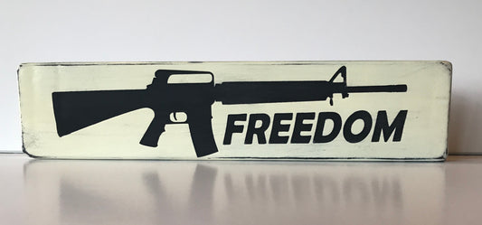 Handmade Distressed FREEDOM with an AR-15 Wood Sign Weathered Look 2A
