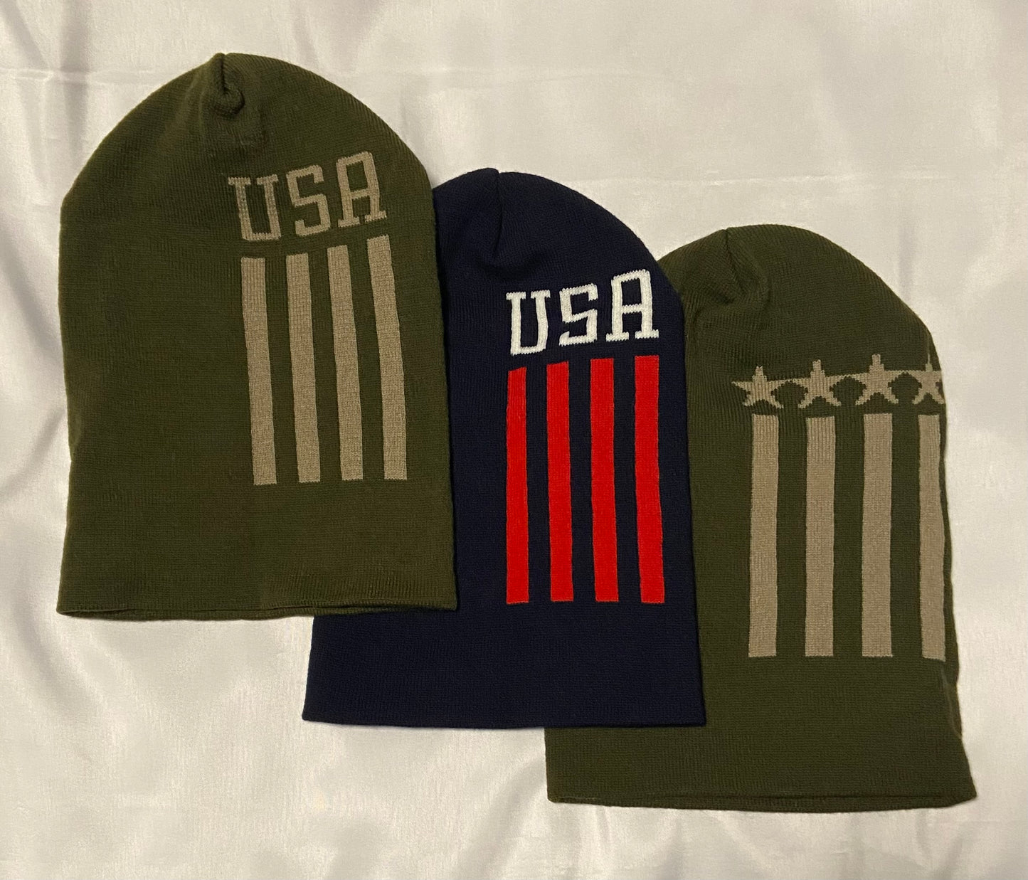 USA Beanies - America Winter Hat- Red White Blue Military Green - 3 styles