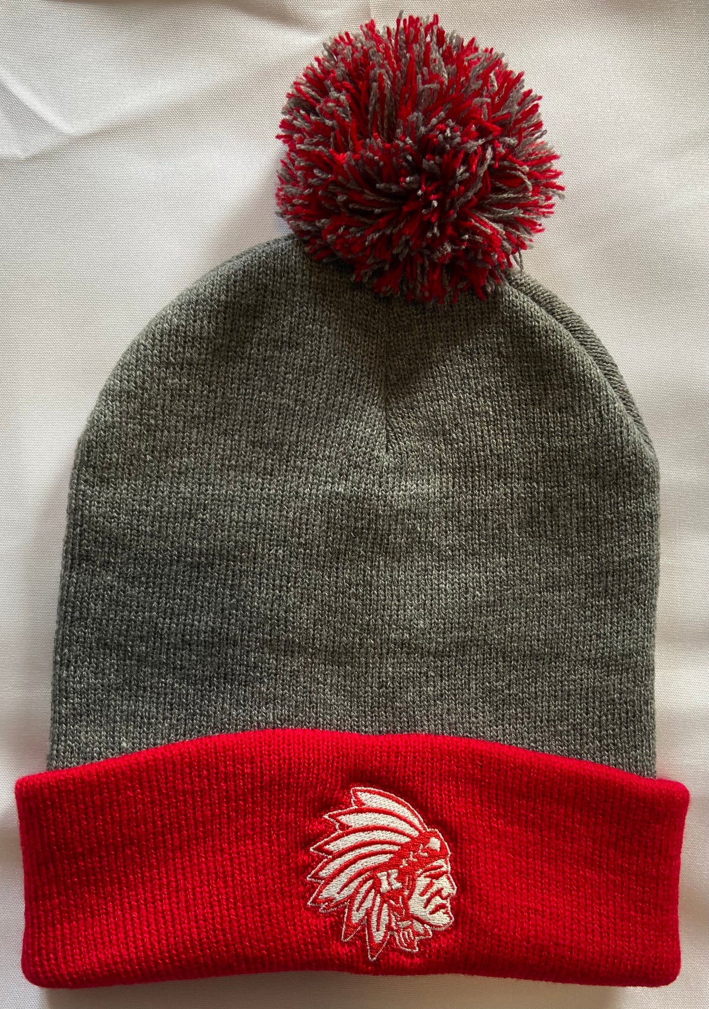 Knox Redskins Embroidered Logo Beanies Winter Pom Pom Hats - 3 styles Red Black Grey