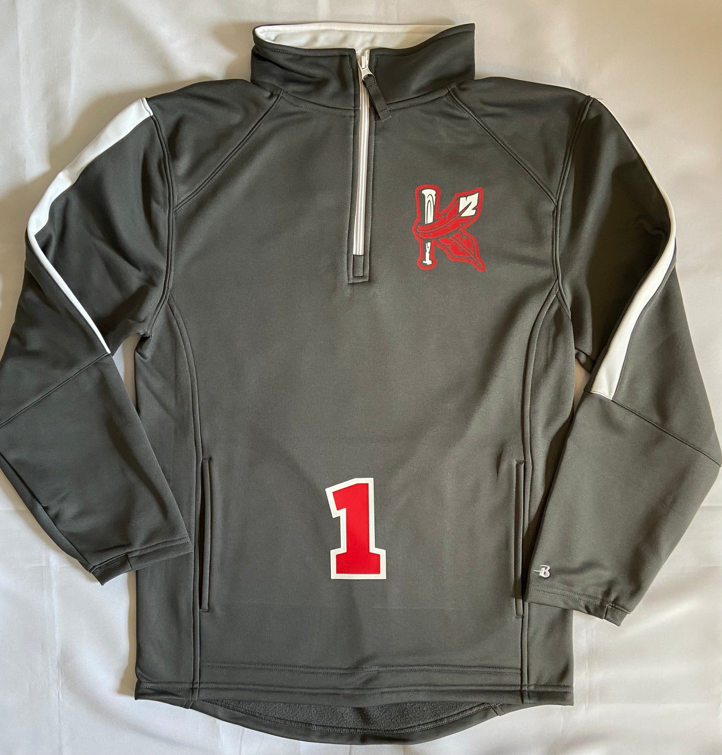 Knox Redskins Softball Team Issue Fleece Lined Dark Grey 1/4 Zip Pullover