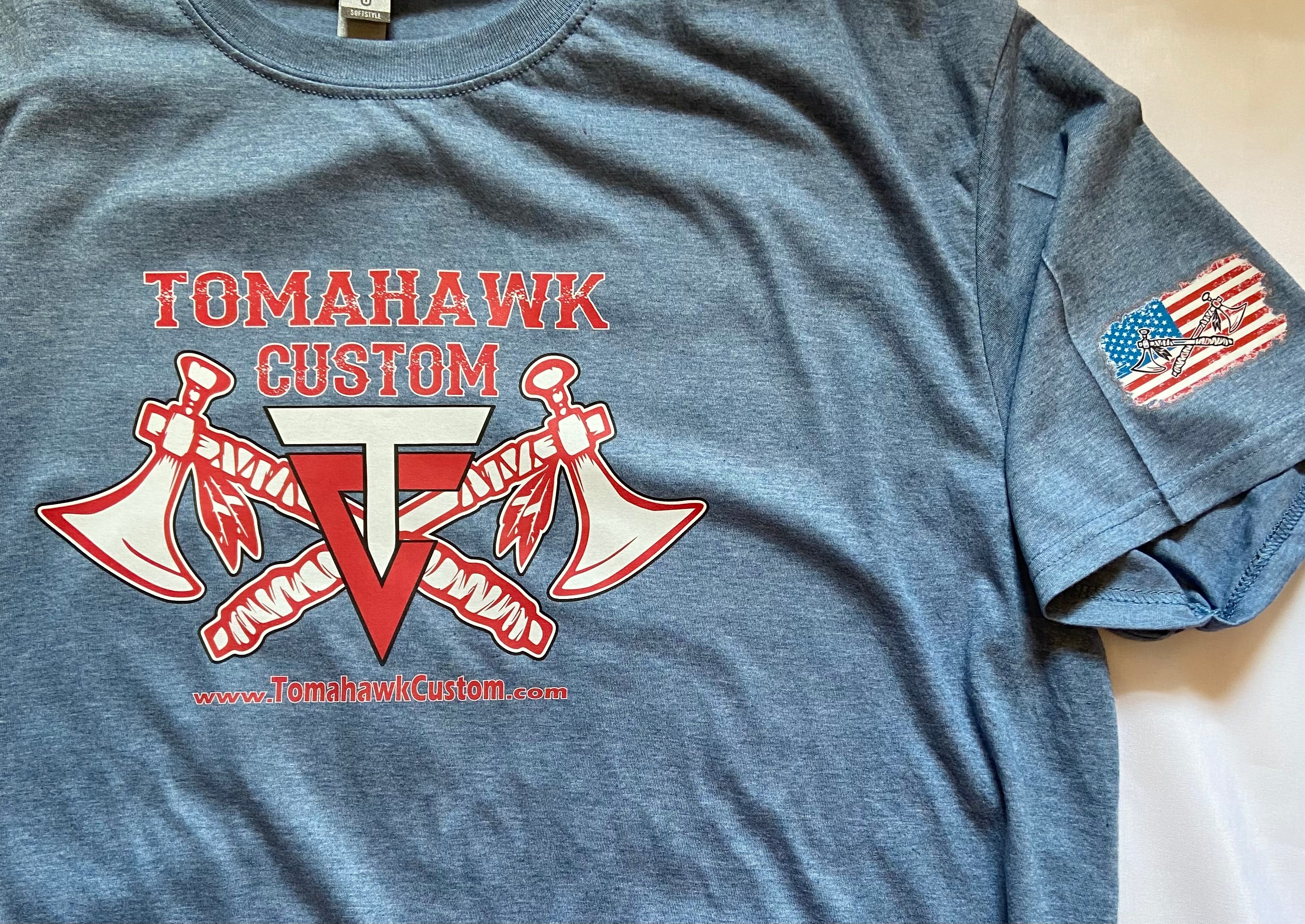 Tomahawk Custom Company Logo T Shirt Tomahawk Blue Black or Dark Grey