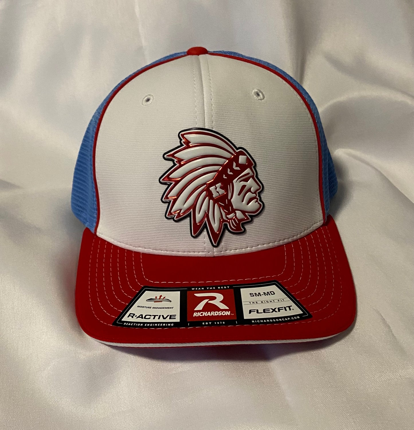 Knox Redskins 3D FlexFit Baseball Hat - Fitted cap S/M or L/XL - White/Baby Blue/Red