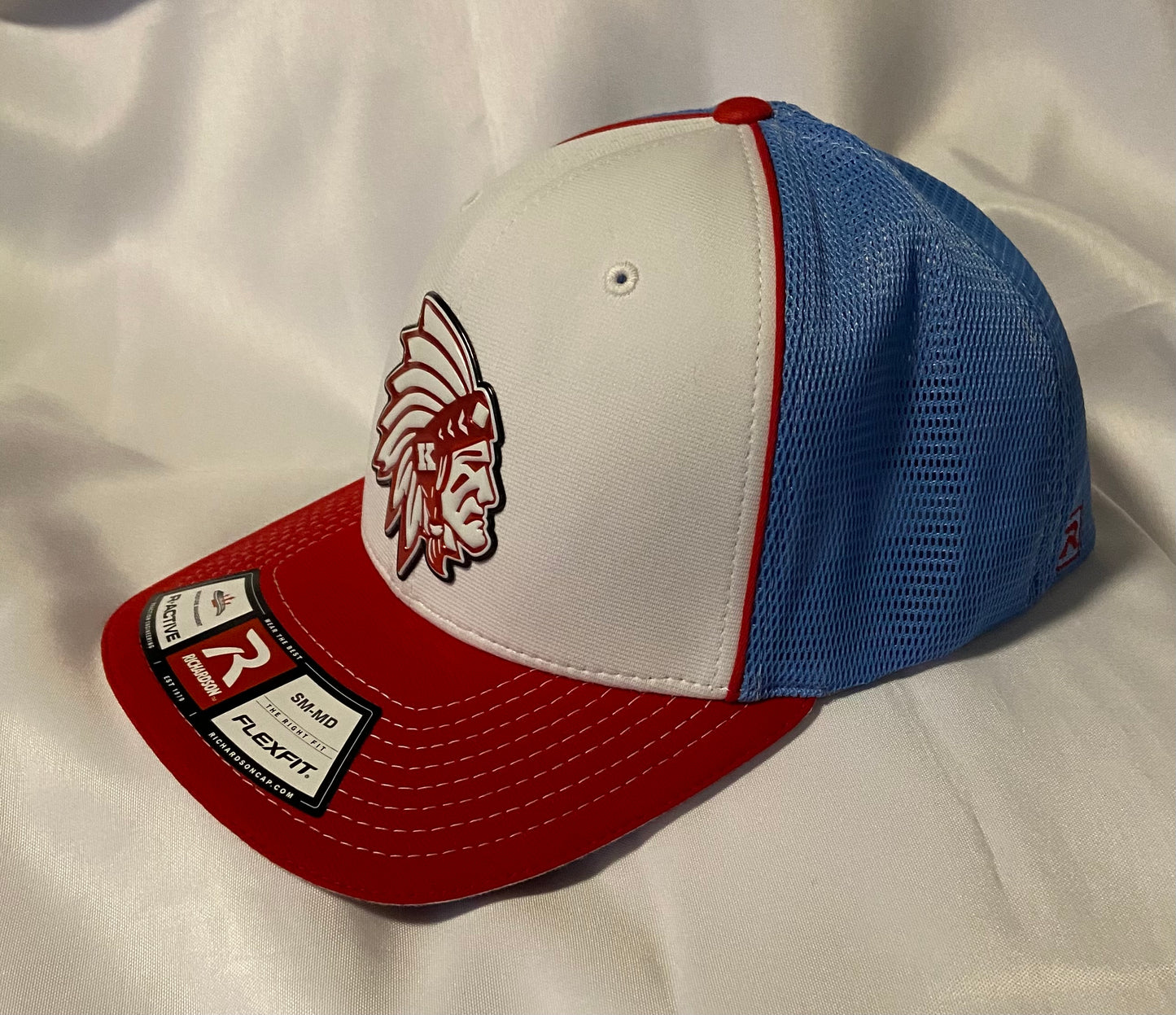 Knox Redskins 3D FlexFit Baseball Hat - Fitted cap S/M or L/XL - White/Baby Blue/Red