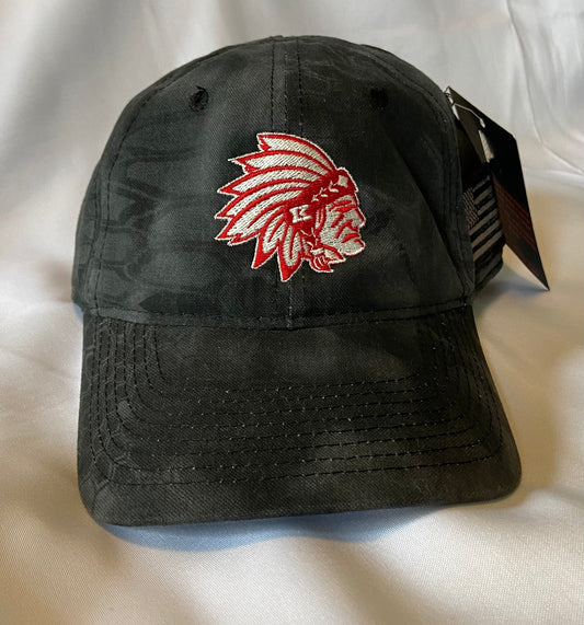 Knox Redskins Embroidered Hat - Black Camo with American Flag - Adjustable