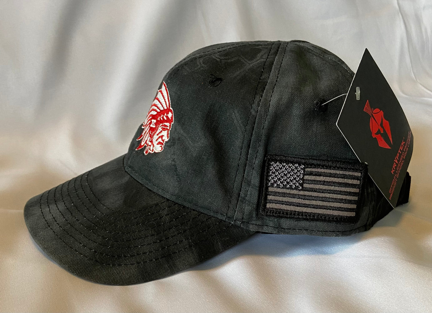Knox Redskins Embroidered Hat - Black Camo with American Flag - Adjustable
