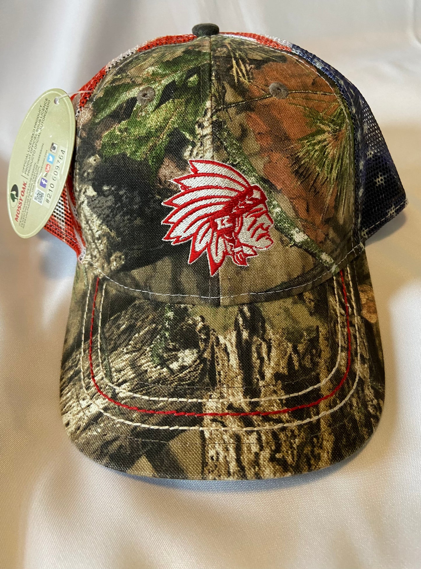 Knox Redskins Embroidered Camo Mossy Oak Hat w/ American Flag back - Adjustable