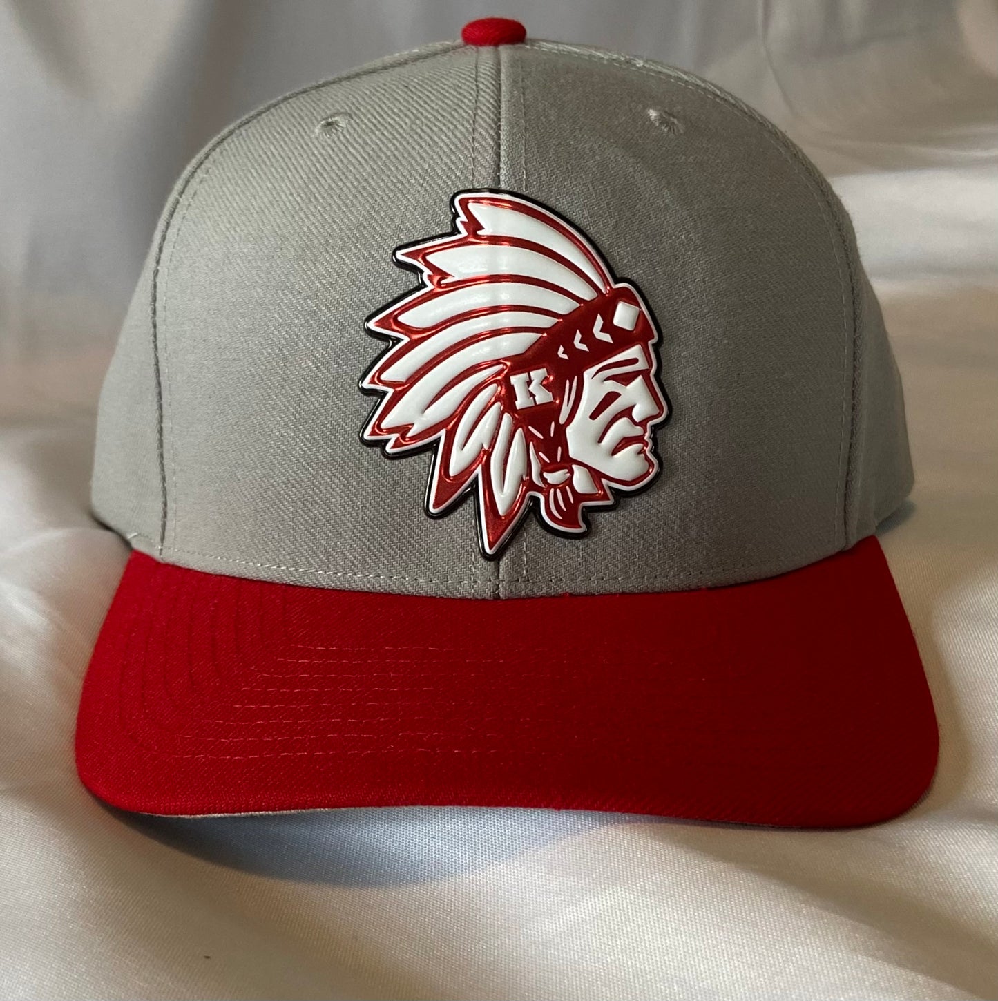 Knox Redskins 3D Patch Baseball Hat - Adjustable Cap Size - Grey and Red