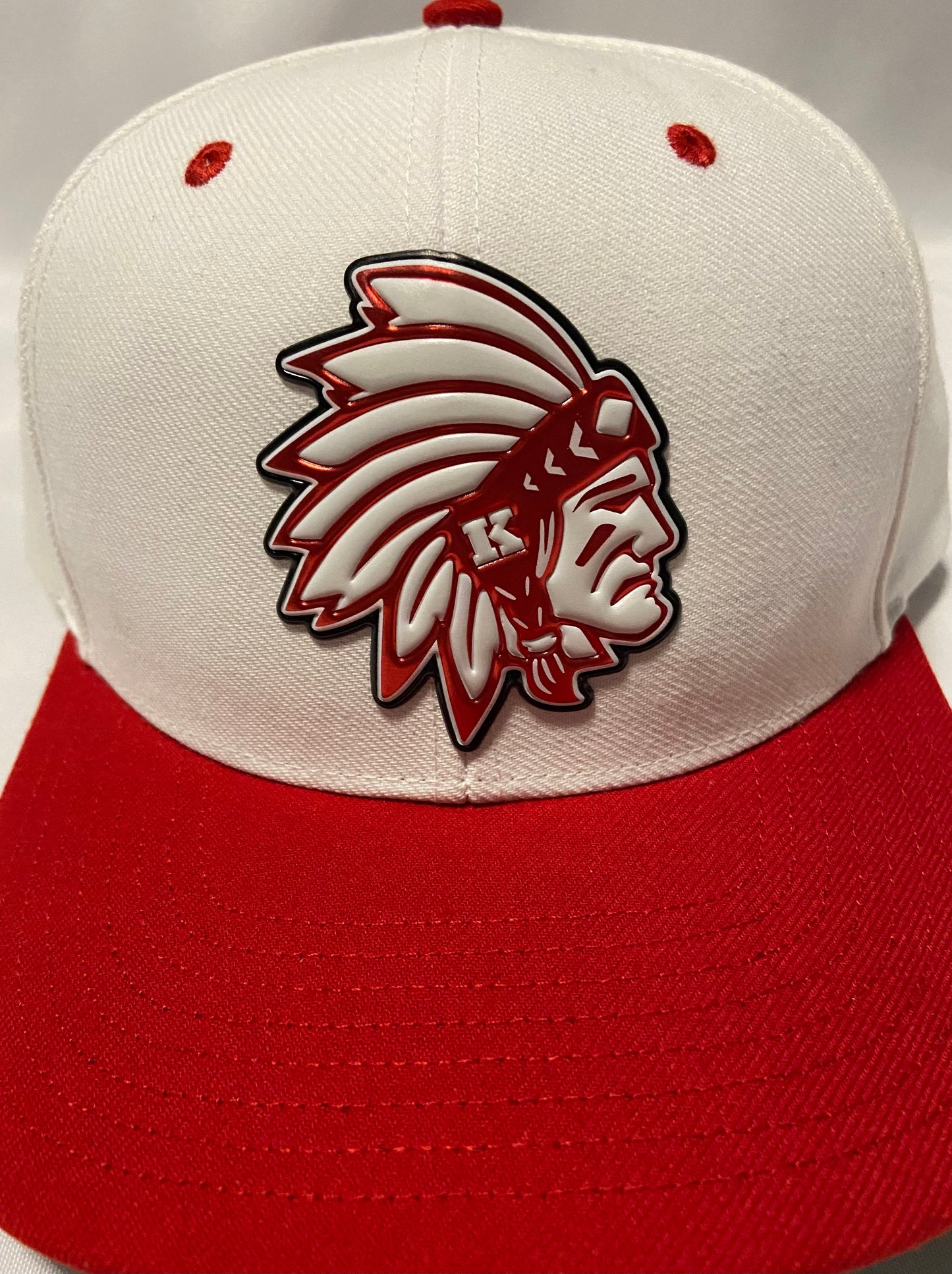 Knox Redskins 3D Patch Baseball Hat - Adjustable Cap Size - Red and White