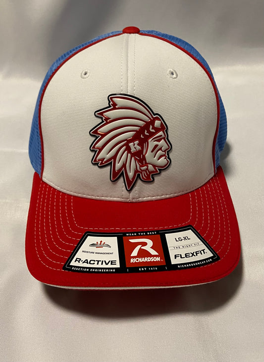 Knox Redskins 3D FlexFit Baseball Hat - Fitted cap S/M or L/XL - White/Baby Blue/Red