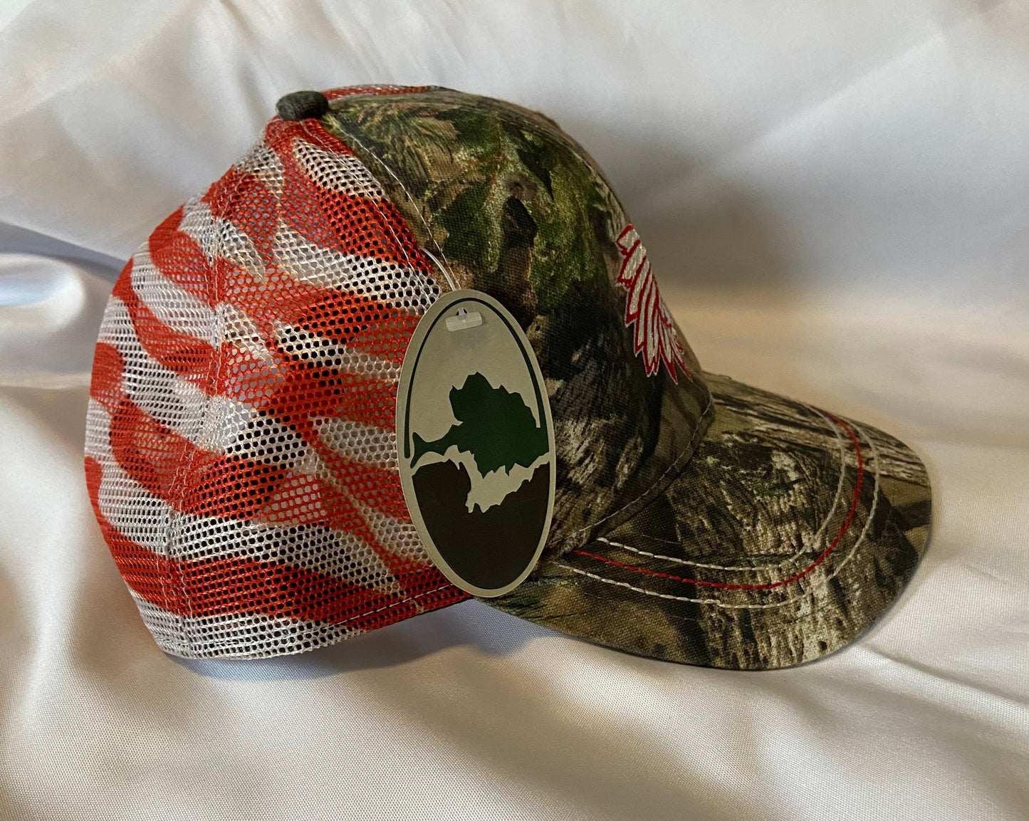 Knox Redskins Embroidered Camo Mossy Oak Hat w/ American Flag back - Adjustable