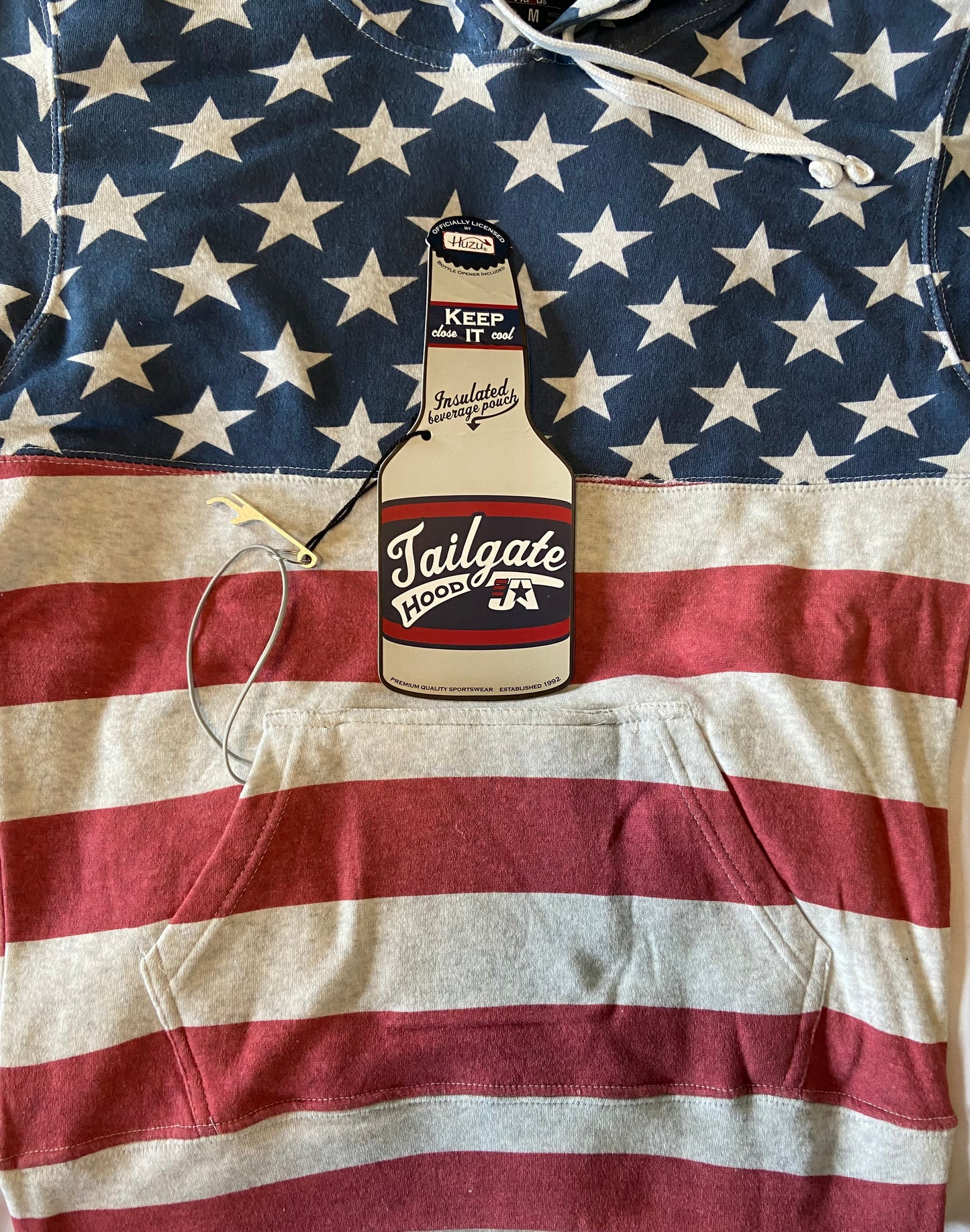 Stars & Stripes TAILGATE Hoodie with Insulated Beverage Pocket and Bottle Opener