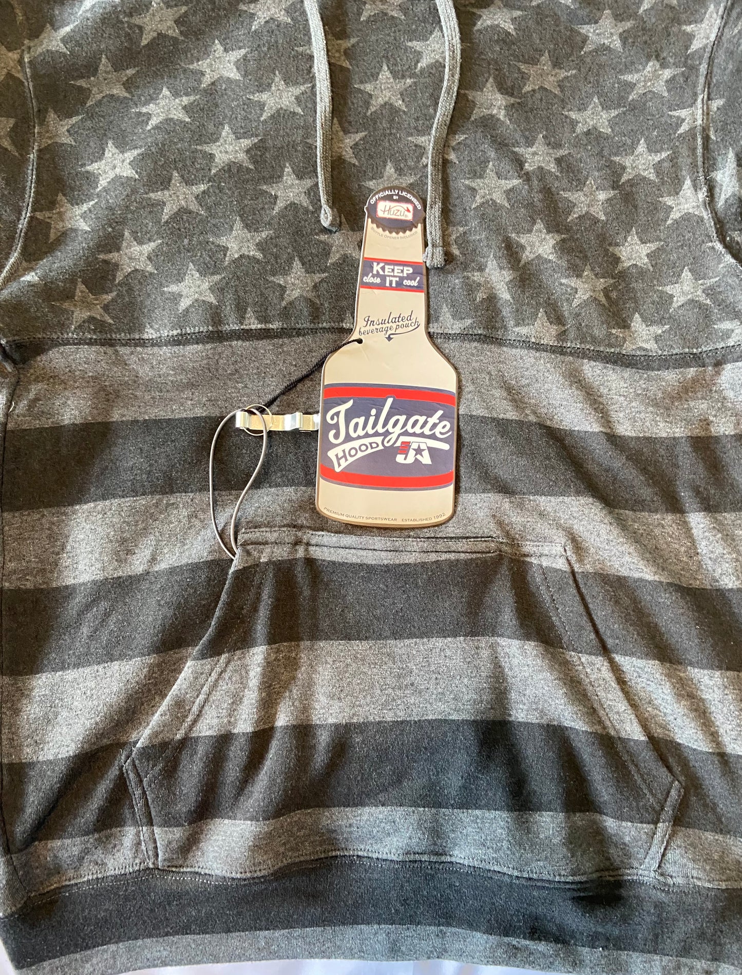 Black Stars & Stripes TAILGATE Hoodie with Insulated Beverage Pocket and Bottle Opener