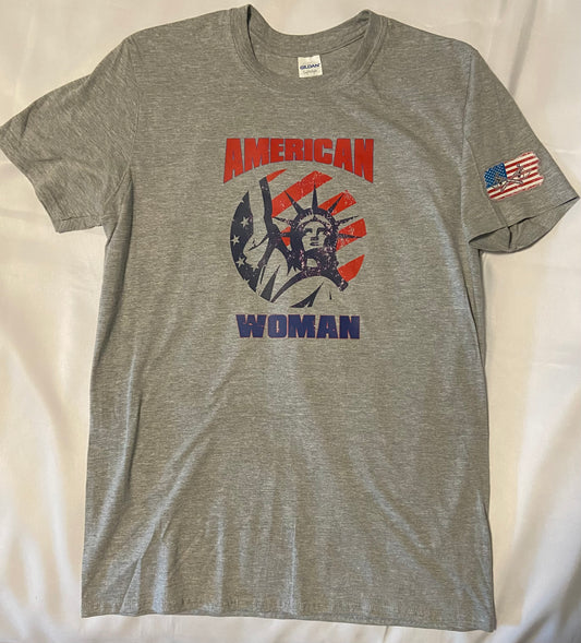 American Woman USA Lady Liberty Custom Shirt - Grey - Adult and Youth Sizes