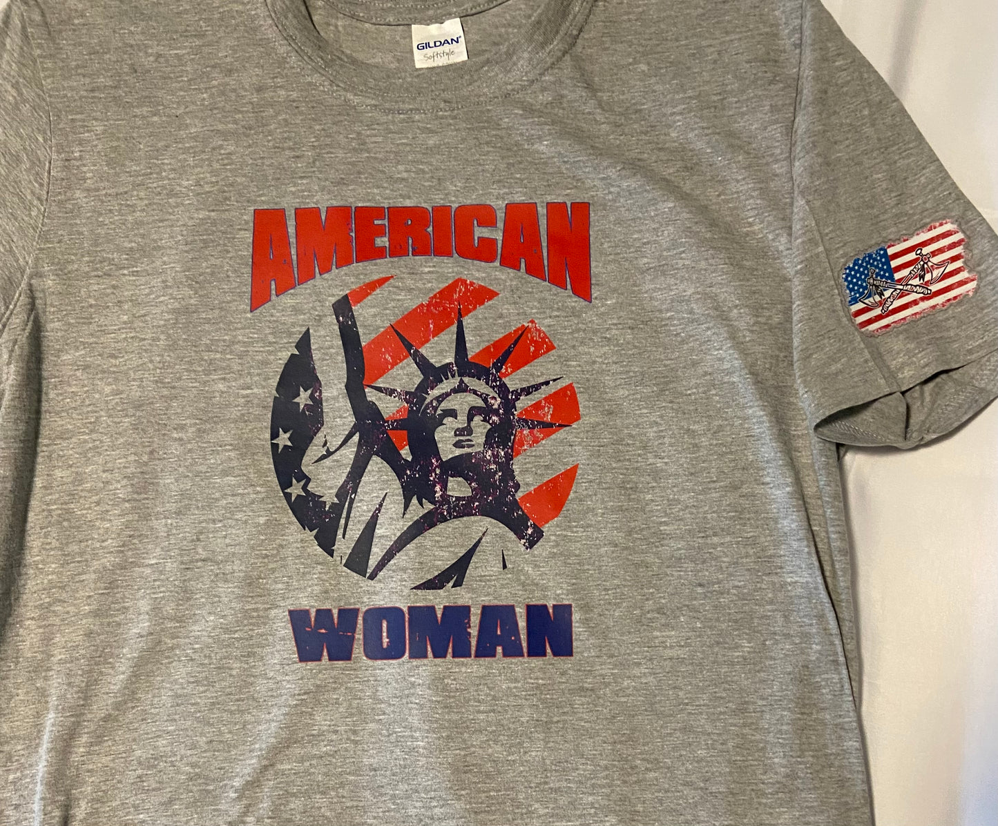 American Woman USA Lady Liberty Custom Shirt - Grey - Adult and Youth Sizes