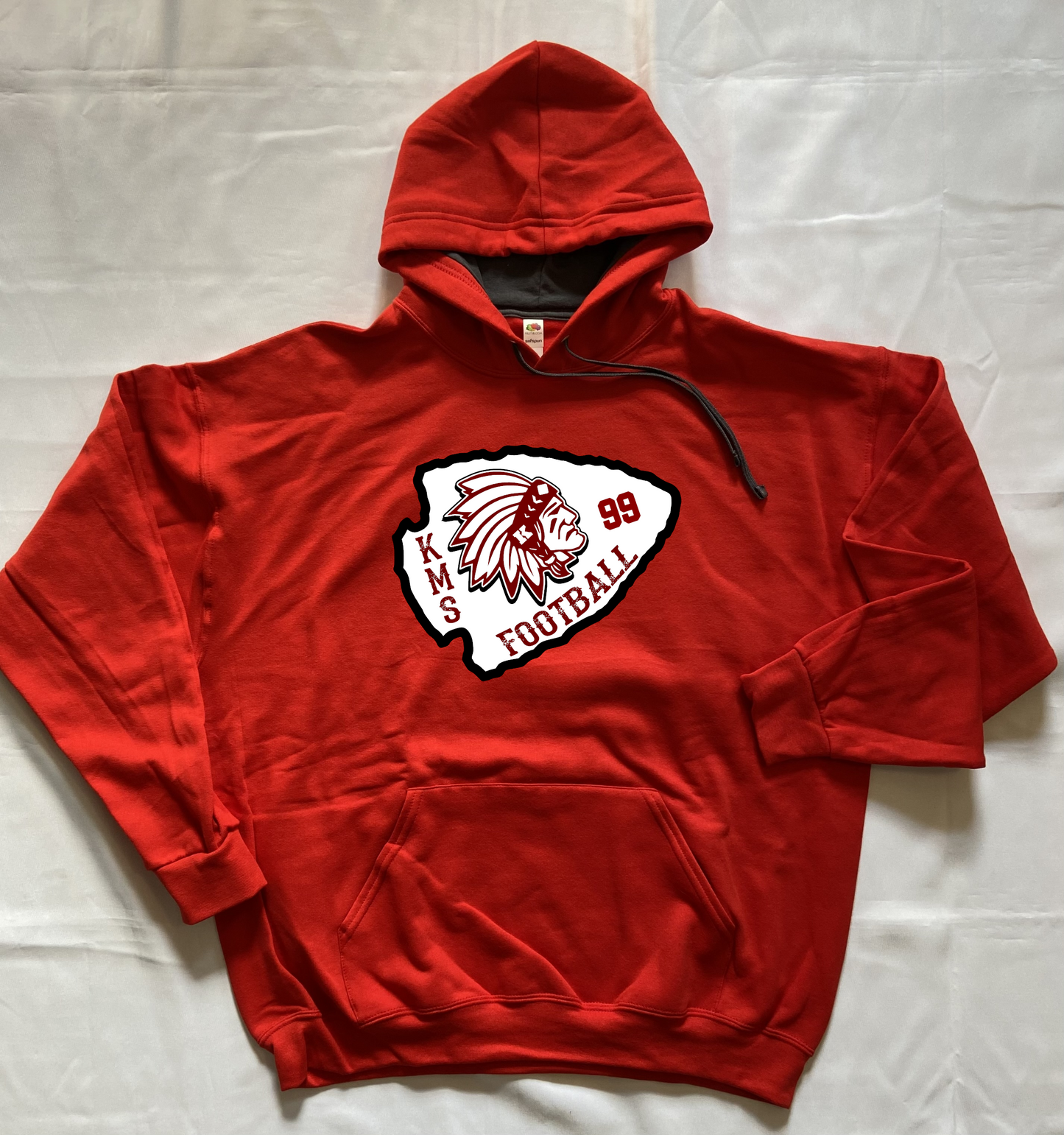 KMS Redskins FOOTBALL Hoodie w/ Player Number- Red - Adult and Youth Sizes