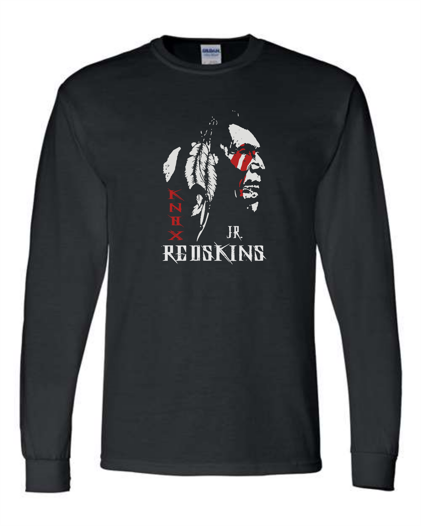 Knox Jr. Redskins Long Sleeve T - Black - Adult and Youth Sizes - Indian