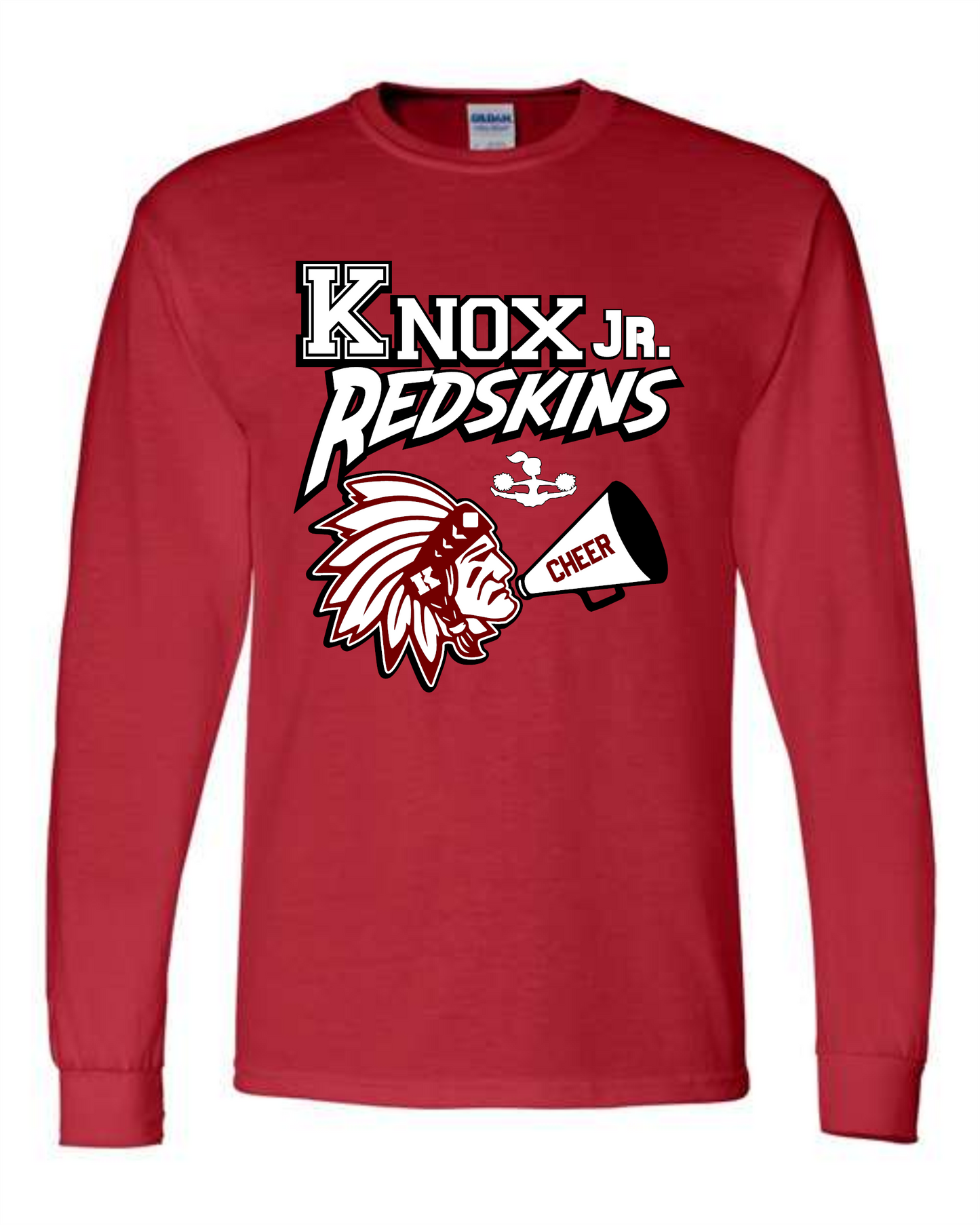 Cheer Knox Jr. Redskins Long Sleeve T - Red - Adult and Youth Sizes