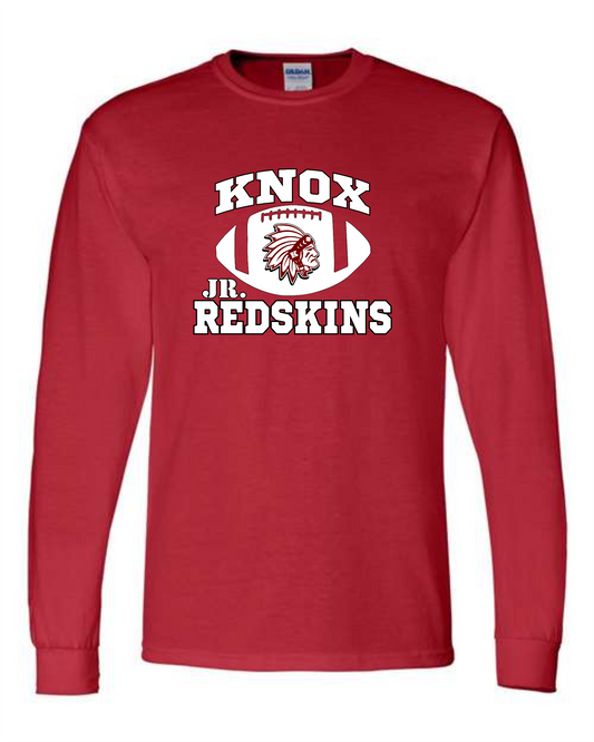 Knox Jr. Redskins Football Long Sleeve T - Red - Adult and Youth Sizes