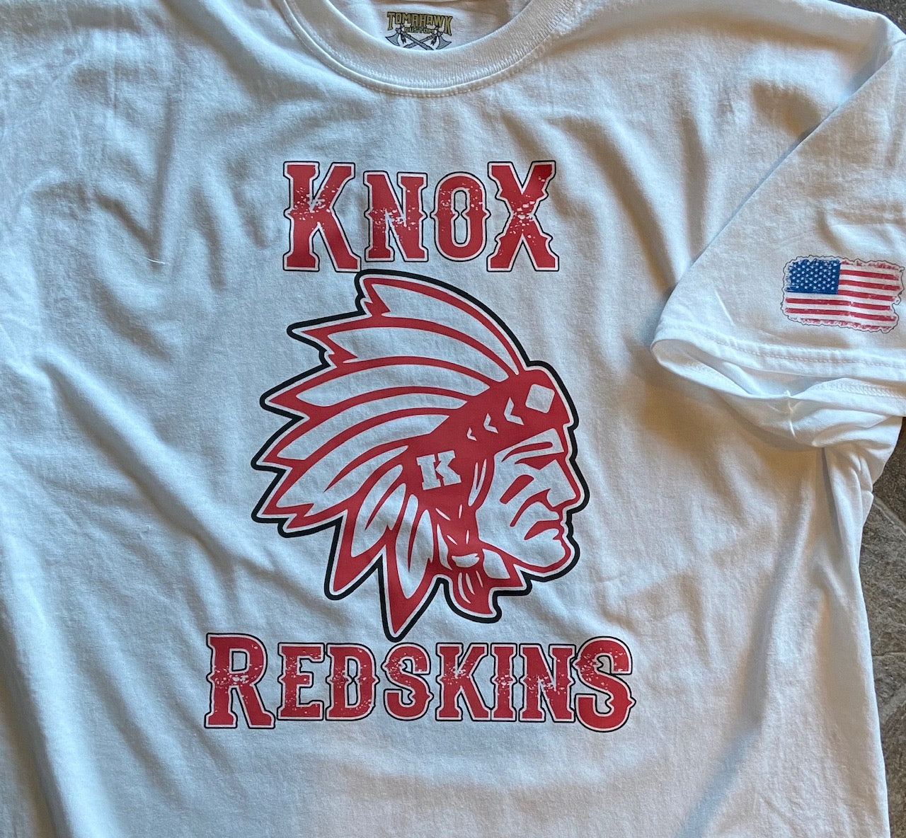 Knox Redskins Logo T Shirt Black Gray or White Adult and Youth Kid Tomahawk Custom